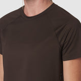 AeroSilver Cropped Tee in Dark Earth worn by model, front view