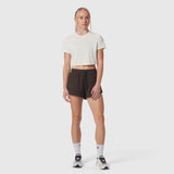 AeroSilver® Cropped Tee in ivory cream, worn with black shorts and white socks, front view
