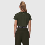 AeroSilver® Cropped Tee in olive worn by model, back view