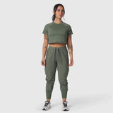 AeroSilver® Cropped Tee in sage worn with matching cargo joggers, front view