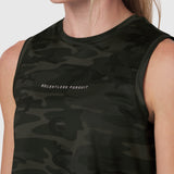 W020 AeroSilver® Tank Top in Dark Camo worn by model, front view