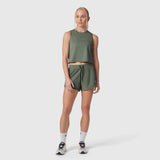 AeroSilver® tank top in sage green worn with matching shorts, front view on model