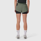 Tetra-Lite Liner Short in sage green with black undershorts, back view on model