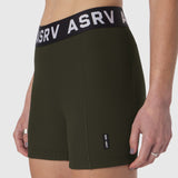 ASRV Lycra Ribbed Short in olive worn by model, side view