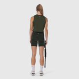 W029 Lycra 3-in-1 Biker Short in Dark Camo, back view on model