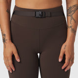 LYCRA® 3-in-1 Legging in Dark Earth worn by model, front waist detail with belt