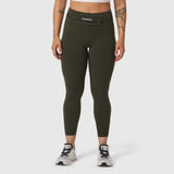 W030 LYCRA® 3-in-1 Legging in olive, worn by model, front view