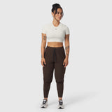 Tetra-Lite® Cargo High Rib Jogger in dark brown, worn by model in full-length front view