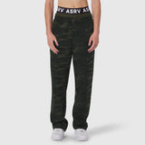 W034 Sorona® Terry Straight Leg Sweats in dark camo, worn by model, front view