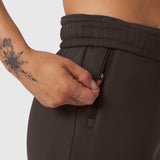 Sorona® Terry Straight Leg Sweats in Dark Earth, worn by model showing waistband detail