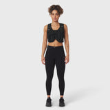 Black hybrid belt-pack run legging on model, front view