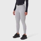 W059 Hybrid Belt-Pack Run Legging in slate grey, modeled from waist down with black sneakers