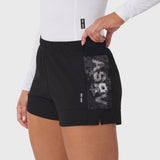 Tetra-Lite Adventure Short in black worn by model, side view showing pocket detail
