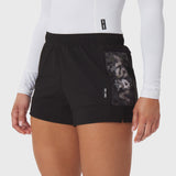 Tetra-Lite Adventure Short in black worn by model, front view showing mesh side panel detail