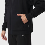 Dri-Core™ Sidelock Full Zip hoodie in black, model wearing with hand in pocket