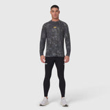 Polartec® Delta Longsleeve in pixel camo gray, styled with black leggings on model