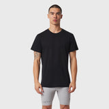 Black Polartec® Delta Training Tee worn with gray shorts, front view on model