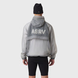 Weather-Ready Transparent Ripstop Shell Jacket in slate grey, worn by model, back view