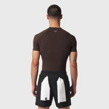 LYCRA® ADAPTIV Baselayer Shortsleeve in dark brown, back view on model