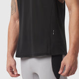 Black Polartec® Delta Singlet worn by model, front side view showing fit and fabric