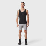 Black Polartec® Delta Singlet worn by model with grey shorts, front view