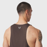 Polartec® Delta Singlet in dark earth, worn by model shown from back