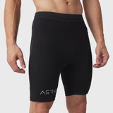Black Lycra® Ribbed Run Half-Tight shorts on model, front view