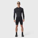 Black Lycra® Ribbed Run Half-Tight shorts on model, front view
