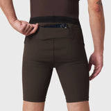 Lycra® Ribbed Run Half-Tight in Dark Earth, worn by model demonstrating back pocket detail