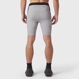 Lycra® Ribbed Run Half-Tight in slate grey, back view on model