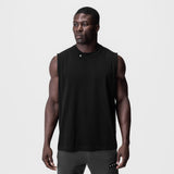 Black Tech Essential Relaxed Cutoff sleeveless tank on model, front view