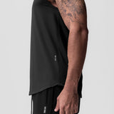 AeroSilver Cutoff Tank in black worn by model, side view showing Box Logo