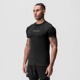 AeroSilver Fitted Tee in black with 'Relentless Pursuit' text, worn by model, front view