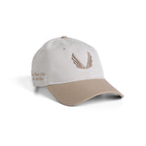 New Era 9Twenty strapback hat in stone and beige two-tone, angled front view