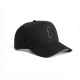New Era 9Forty A-Frame Hat in black with embroidered 8 logo, side view
