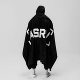 Black Sherpa Recovery Blanket with white ASRV logo, worn by model from behind