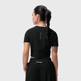 W019 Lycra Cropped Tee in black, worn by model shown from back