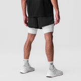 SilverPlus™ Mesh 5" Liner Short in Black/White, back view on model