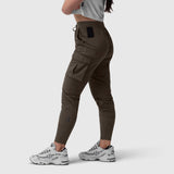 Tetra-Lite Cargo High Rib Jogger in Dark Earth, side view on model