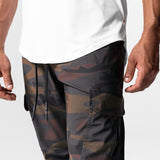 Tetra-Lite Cargo High Rib Jogger in rust camo worn by model, side view