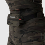 LYCRA® 3-in-1 Biker Short in Dark Camo worn with matching jacket, waist detail