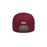 flatlay New Era 9Forty A-Frame Hat in crimson with white ASRV logo, back view