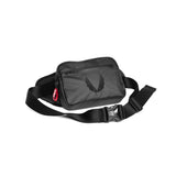 Flatlay water resistant small crossbody bag in black, front view