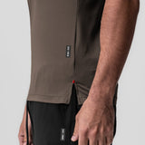 AeroSilver Fitted Tee in Deep Taupe worn by model, side detail view