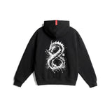 Flatlay Tech-Terry™ Zip Hoodie in black with white dragon graphic, back view