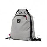 flatlay of antibacterial mesh drawstring bag in slate grey, front view