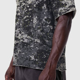 Vintage Raw Hem Pump Cover in pixel camo worn by model, side view