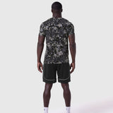Supima Essential Tee in pixel camo worn by model, back view