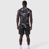 AeroSilver Established Tee in pixel camo black, back view on model