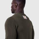 Waffle knit longsleeve in olive worn by model, back view